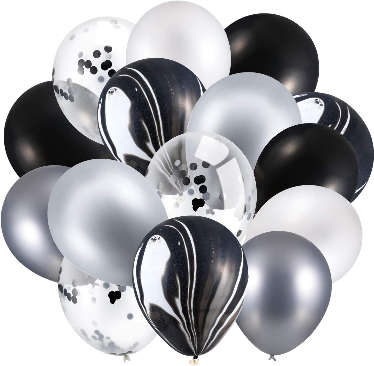 60 Pieces 12 Inch Agate Latex Balloons Confetti Balloons Colorful Balloons for Jungle Baby Shower Wedding Office Birthday Party Supplies (Black, White, Silver)