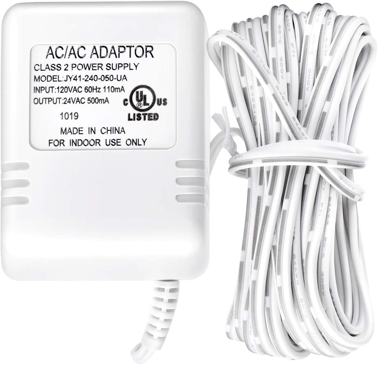 24 Volt Transformer, 500mA Power 500cm Cable C Wire Adapter for All Version Ring Doorbell, Competible with Nest Hello Skybell Ecobee Sensi Smart and Honeywell Thermostat