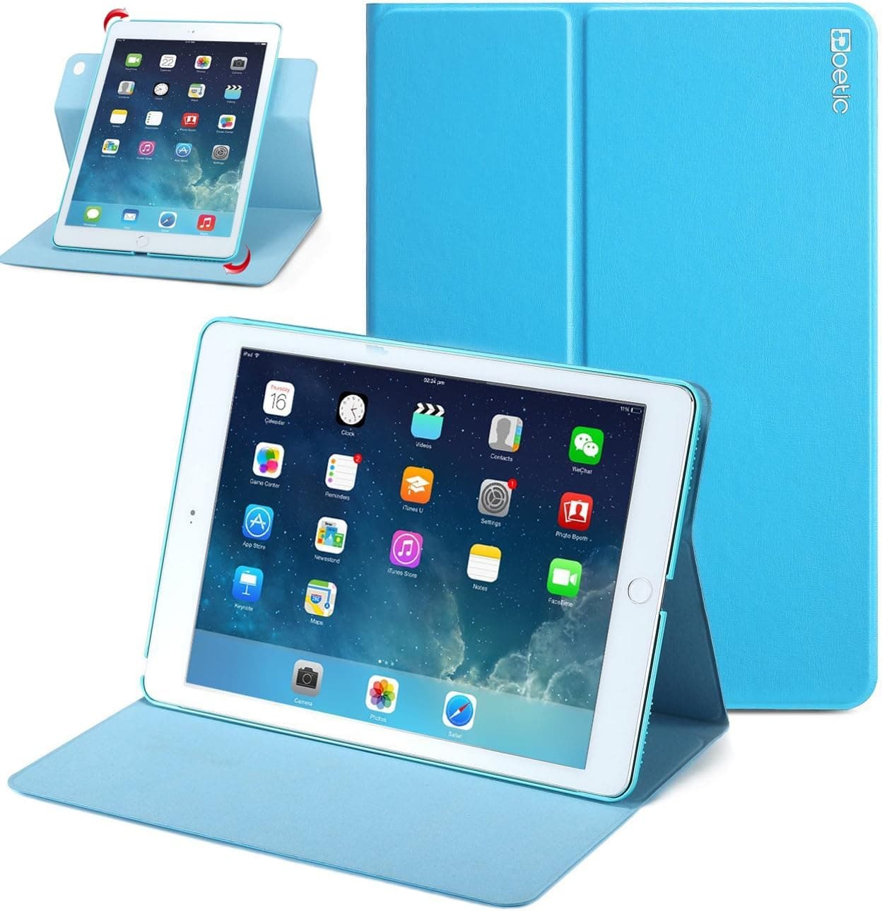 iPad Air 2 Case - Poetic iPad Air 2 Case [DuraBook Series] - Slim 360 Degree Rotary Standing Case for Apple iPad Air 2 Sky Blue (3 Year Manufacturer Warranty From Poetic)