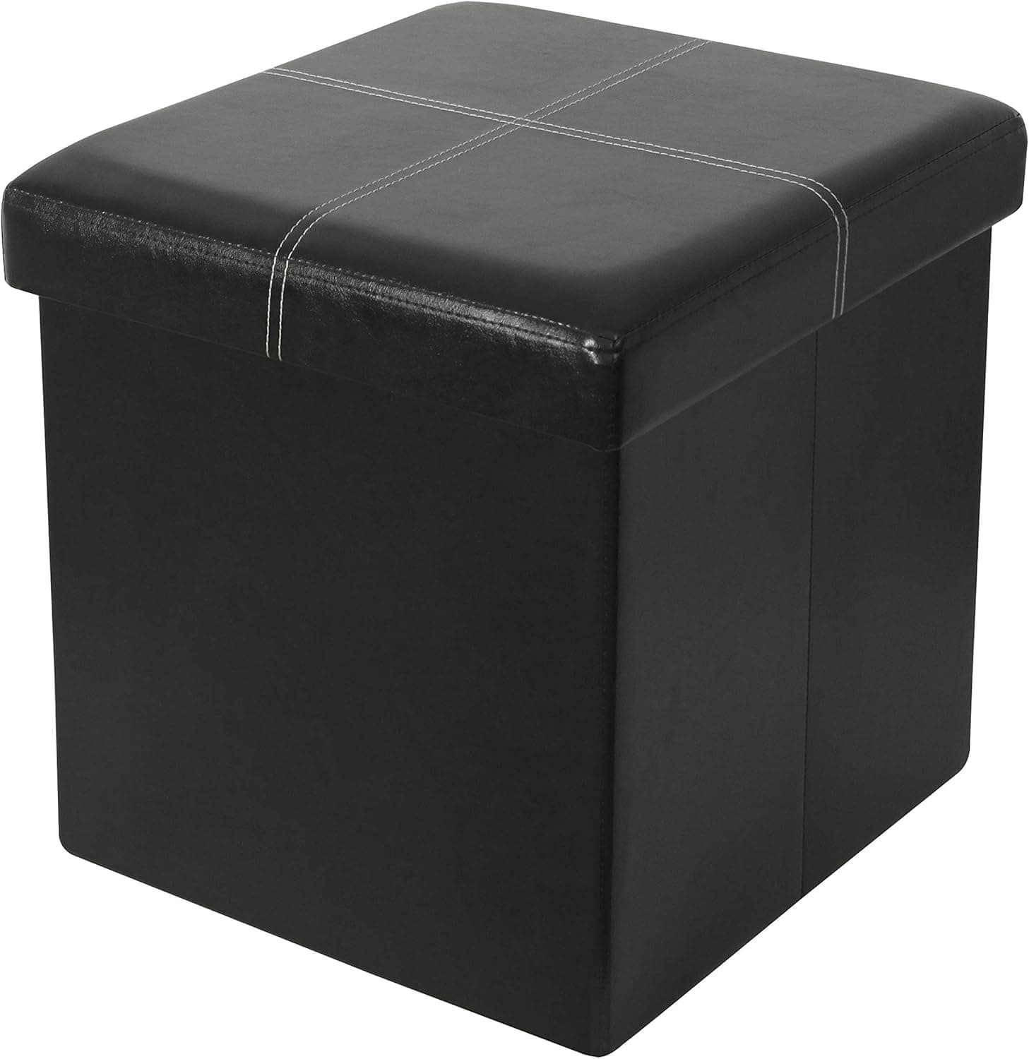 ITIDY Ottoman, Ottoman Cube Bench, Folding Storage Ottoman, Foot Rest Stool, Puppy Step, Storage Chest, Faux Leather,Black