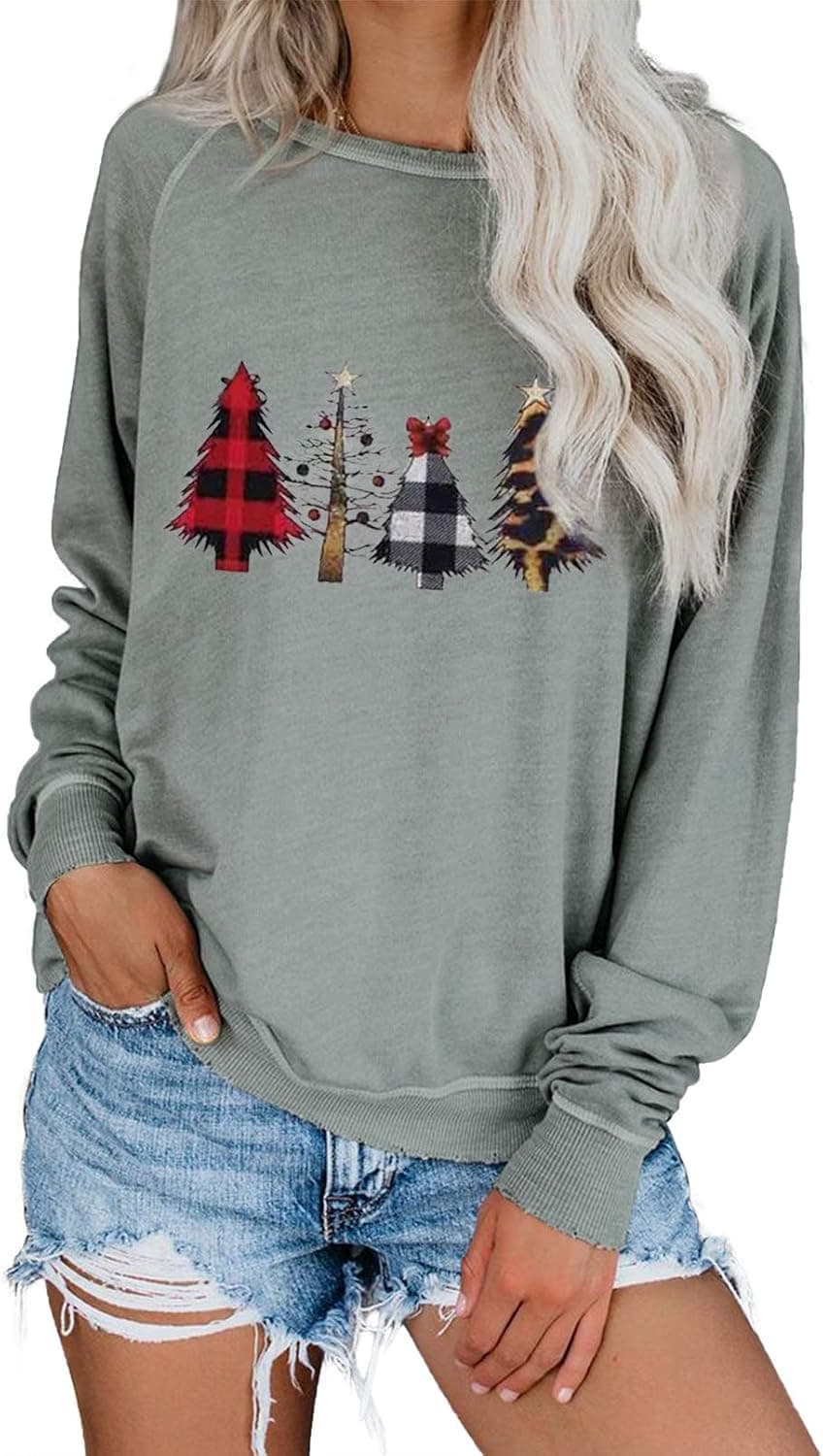 Dokotoo Womens Autumn Ladies Loose Fit Crewneck Raglan Long Sleeve Casual Merry Christmas Xmas Graphic Print Tops Blouses Fashion T-Shirts Thin Pullover Sweatshirt Grey Medium