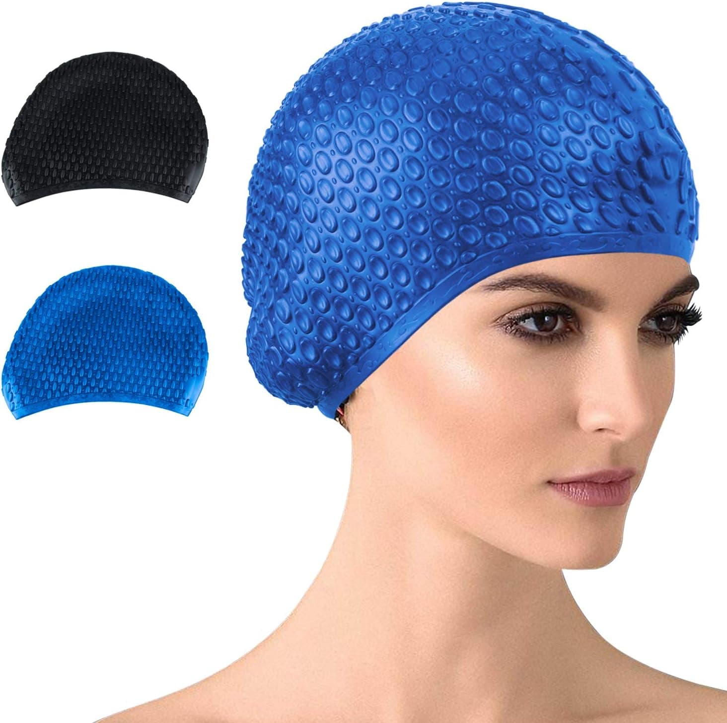 Swim Cap Silicone Women Swimming Cap for Long/Curly Hair Unisex Adult Kids Bathing Cap, Reduce Water Intake Men Swimming Hat