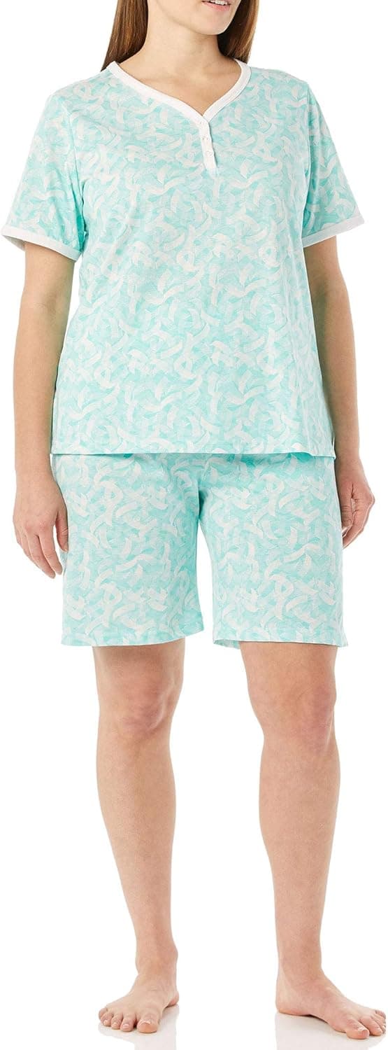 AmeriMark Print Knit PJ Sleepwear Two Piece Pajama Short Set for Women