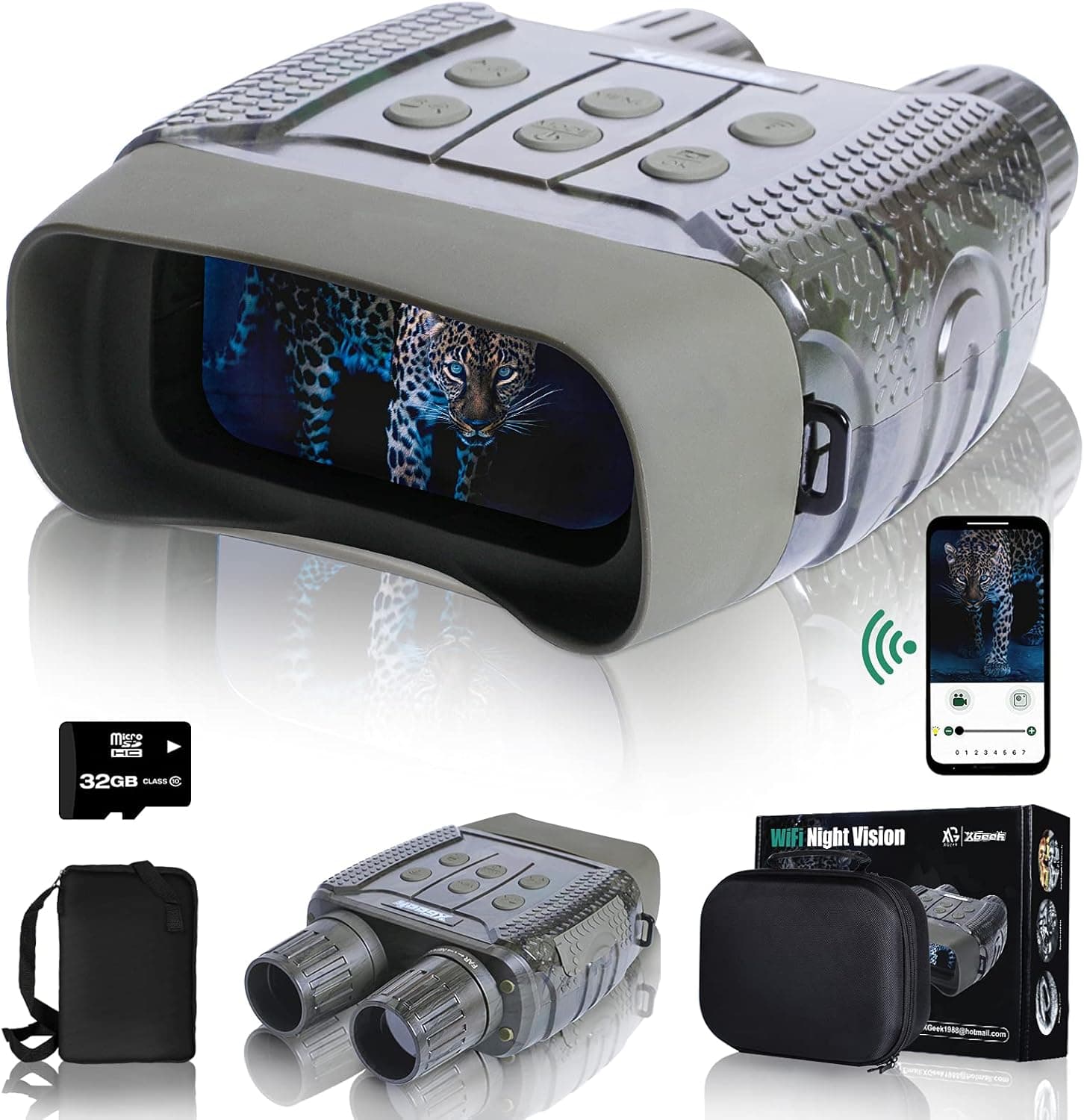 XGeek Night Vision Goggles Scopes Digital Binoculars,2.5" TFT Screen 4X Zoom, 1M/2M/3M Image & 1080p Video, 350m/950nm LED in Darkness with Green and Filming Mode for Spy，Observation，Adults Hunting