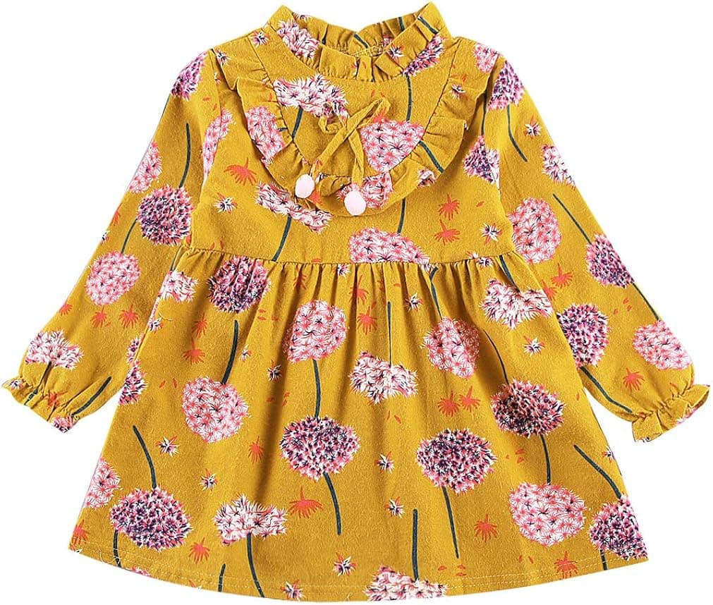 MODNTOGA Kid Baby Girls Ruffled Collar Long Sleeve Princess Party Wedding Flower Dresses