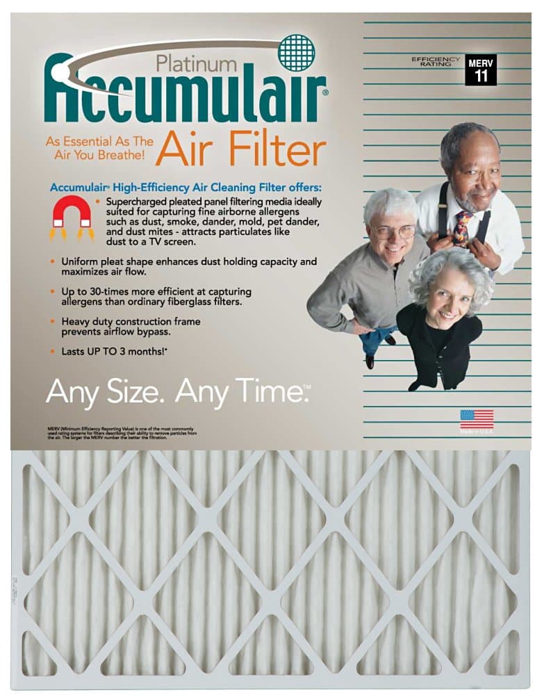 Accumulair Platinum 22x22x1 (21.5x21.5) MERV 11 Air Filter/Furnace Filter