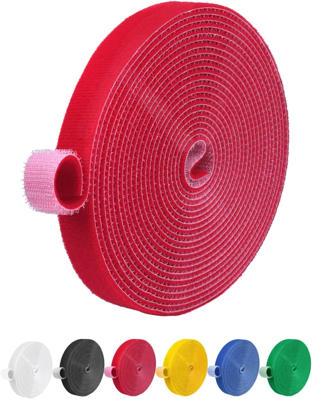 32FT Reusable Fastening Tape Cable Ties Double-Sided Hook-and-Loop Cable Management Tape Strength and Durability 0.4''/Width (Red)