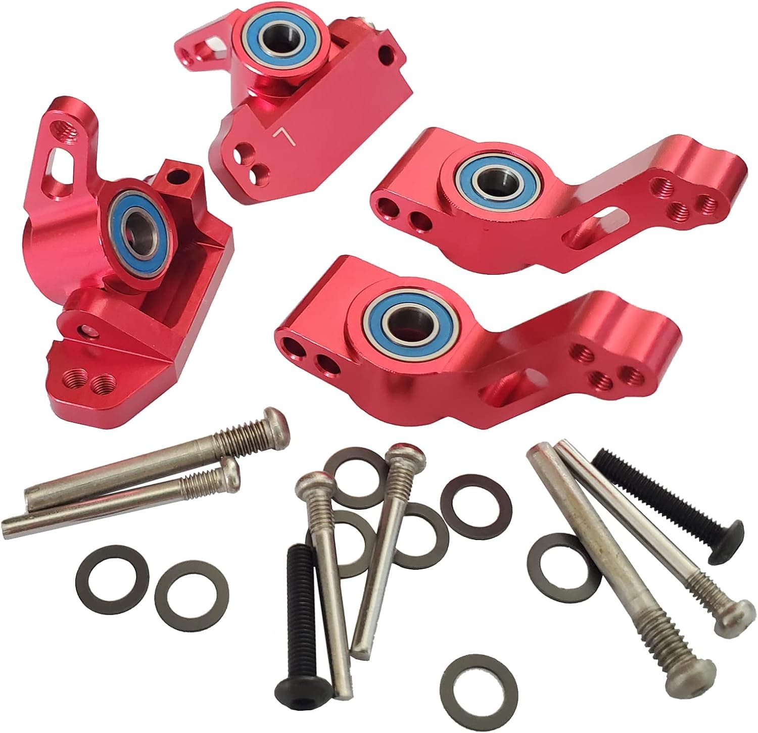AMOGOT RC Alloy Front Caster Block Steering Blocks Rear Stub Axle Carriers kit with Ball Bearings for 1/10 RC 2WD Slash Stampede Rustler Replace 3632 3736 3752 Upgrade Parts Red