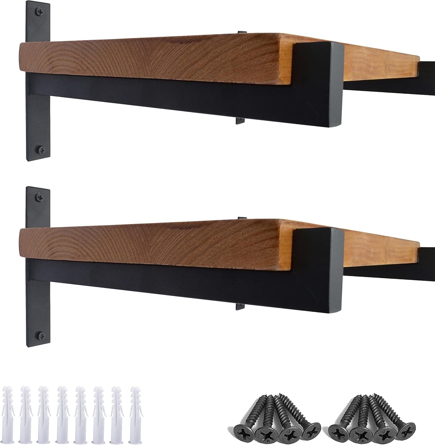 OVOV 4 Pcs Steel Heavy Duty Shelf Brackets Wall Mounted Industrial Metal Shelf Supports (6", 4pcs Black)