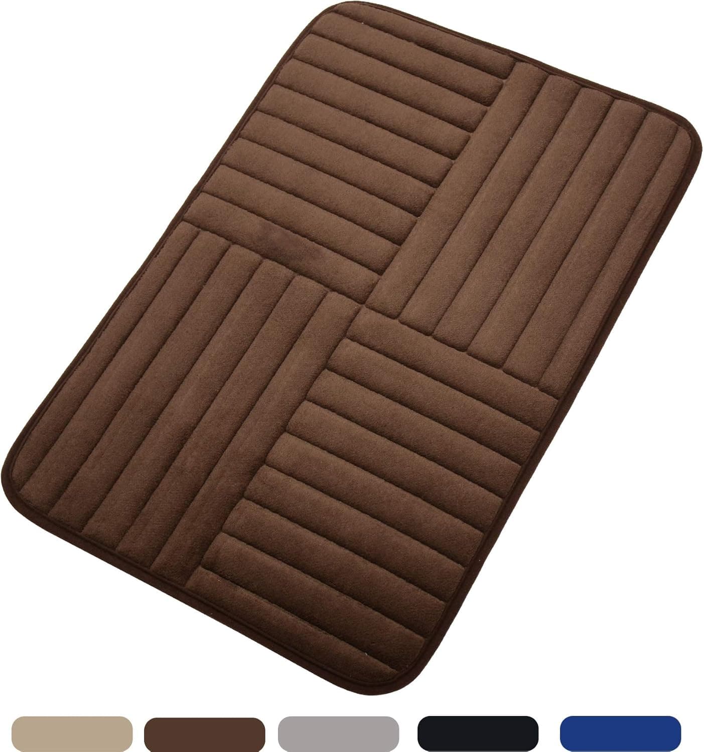 Bath Mat Soft Bathroom Rugs, Non-Slip Rubber Bath Rugs, Absorbent Bathroom Mat Rugs, Comfortable Coral Velvet Bathroom Mat (16" x 24" Alternate Stripe, Brown)