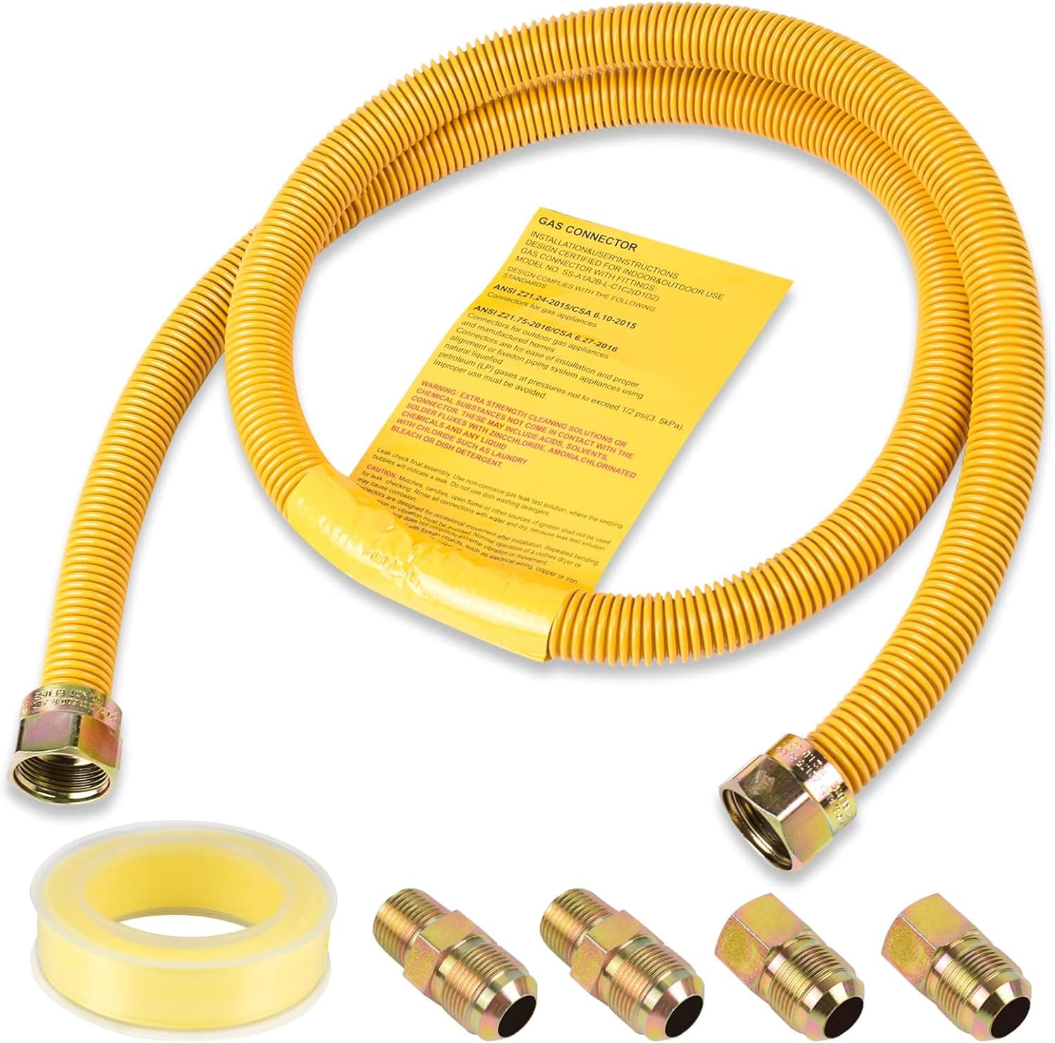 Grehitk Flexible Gas Line Connector for Dryer(1/2 60inch), Gas Hose Connector Kit for Stove, Water Heater, Gas Log, Pipe Diameter 5/8 in.OD(1/2 in. ID) Connector Size 1/2" FIP.1/2"MIP, Stainless Steel