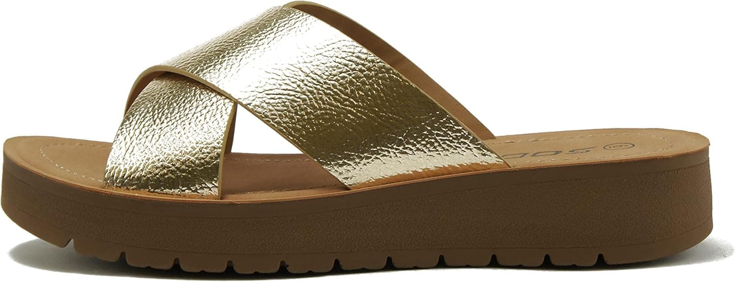 Soda LUCY ~ Women Open Toe Flatform Platform Crisscross Band Upper Fashion Slide Sandals