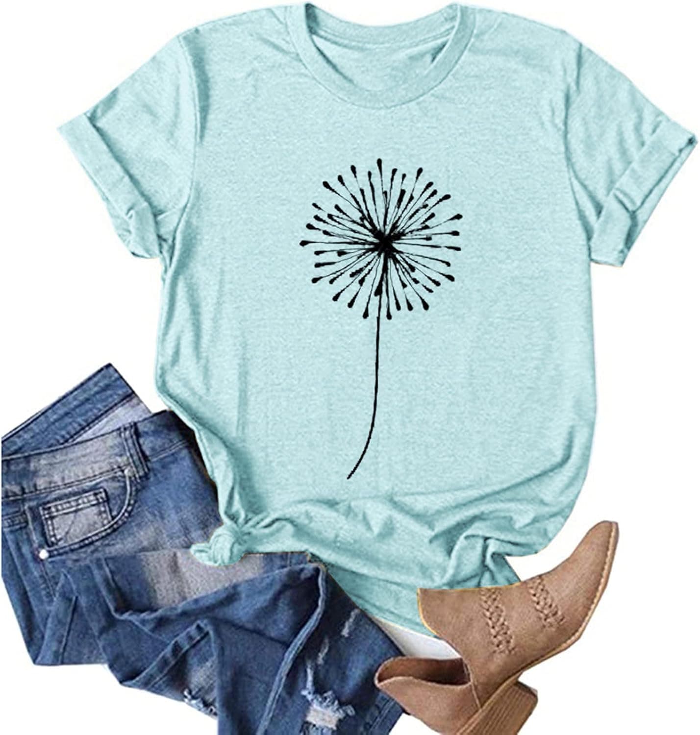 AODONG T-Shirts for Women,Women's Summer Tops Casual Dandelion Printed Loose Blouses Tunic Tees Funny Graphic T-Shirts