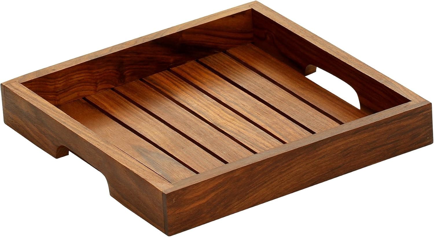 SouvNear Handmade Wooden Square Brown Service / Serving Tray with Handles for Your Kitchen, Dining Room, Bar, Tea, Coffee Lounge and Other Food Service Needs, 8 Inch