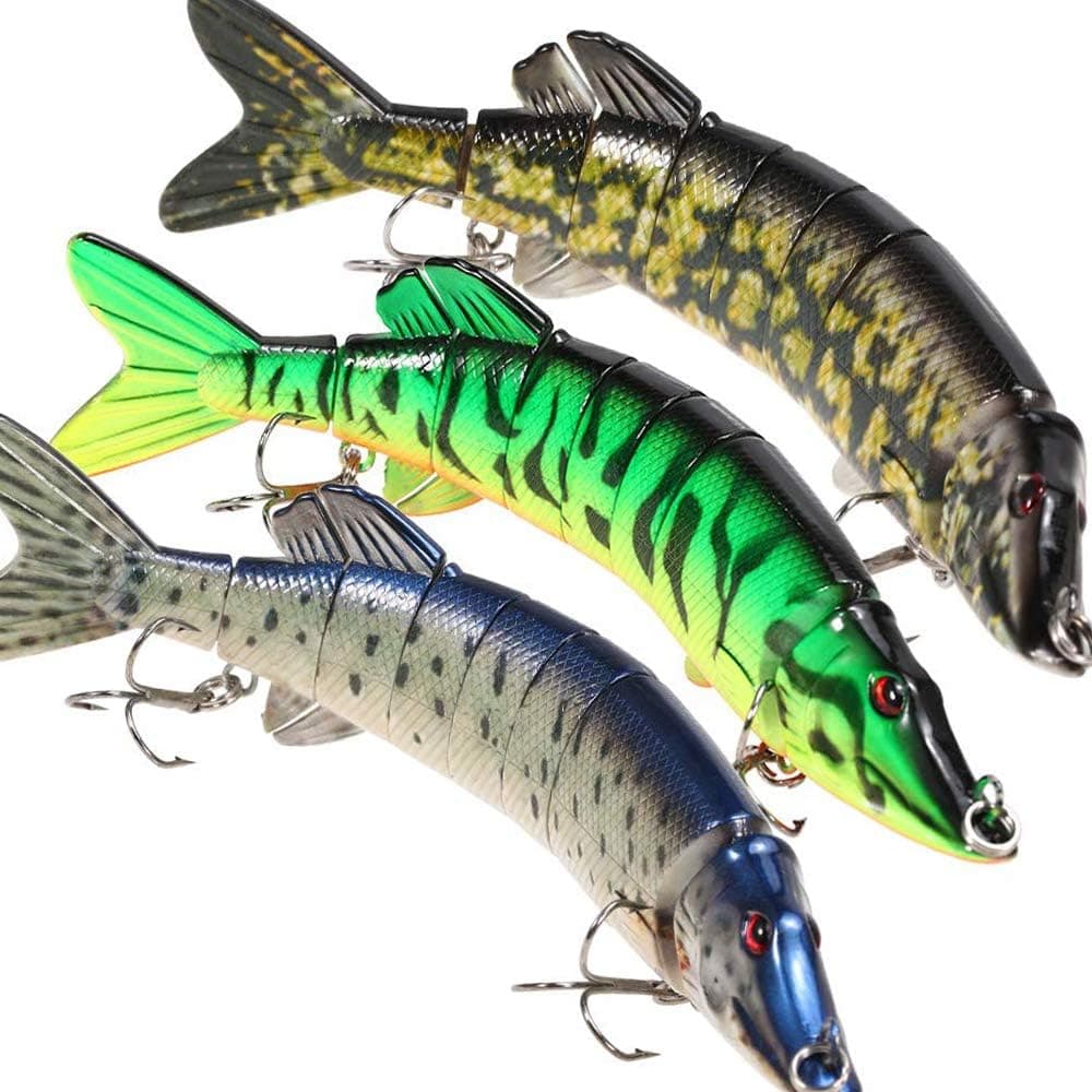 Lixada Fishing Bass Lures 5-12" Multi Jointed Topwater Life-Like Trout Swimbait Hard CrankBaits Hard Bait Fish Treble Hook (3PCS-8")