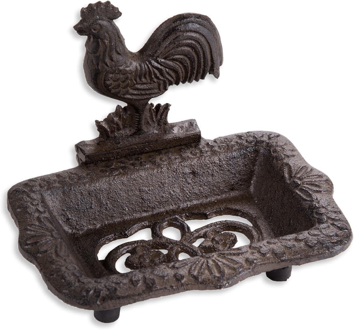 Home Essentials Cast Iron 6"L Soap Dish Rooster Finial
