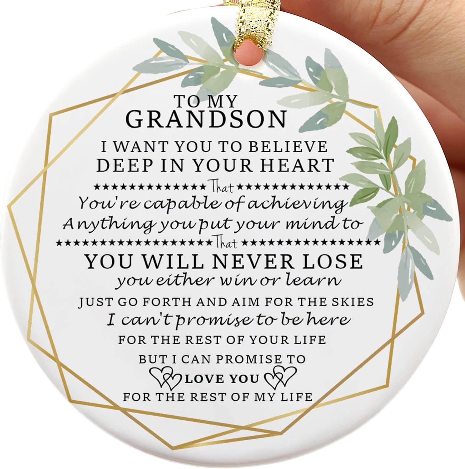 Two-Side Printed to My Grandson Christmas Ornament, Gift for Grandson from Grandparents, Grandson, I Want You to Believe Deep in Your Heart (Ornament - for Grandson)