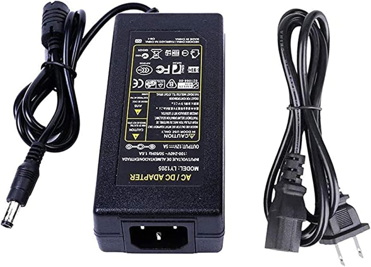 12V 5A Power Adapter, AC 100-240V to DC 60W Power Supply Adapter US Plug Switching Power Cord for LCD Monitor Power Transforme LED Strip Light DVR NVR Security Cameras System CCTV Accessories