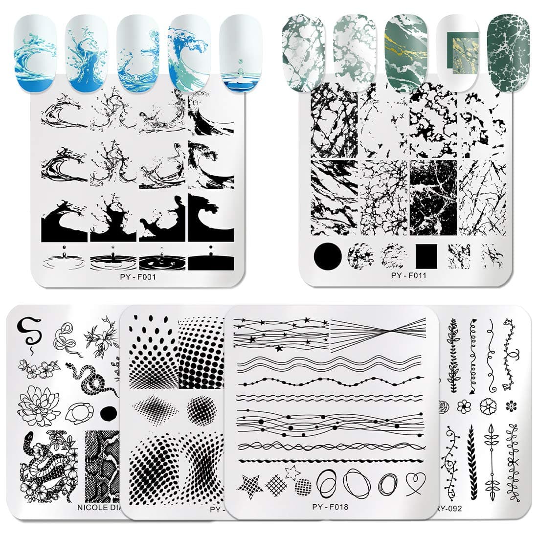 Nail Stamp Plates Set 6 Plate 1 Silicone Stamp 1 Scraper Nails Art Stamping Plate Scraper Stamper Set Leaves Flowers Animal Nail Plate Template Image Plate
