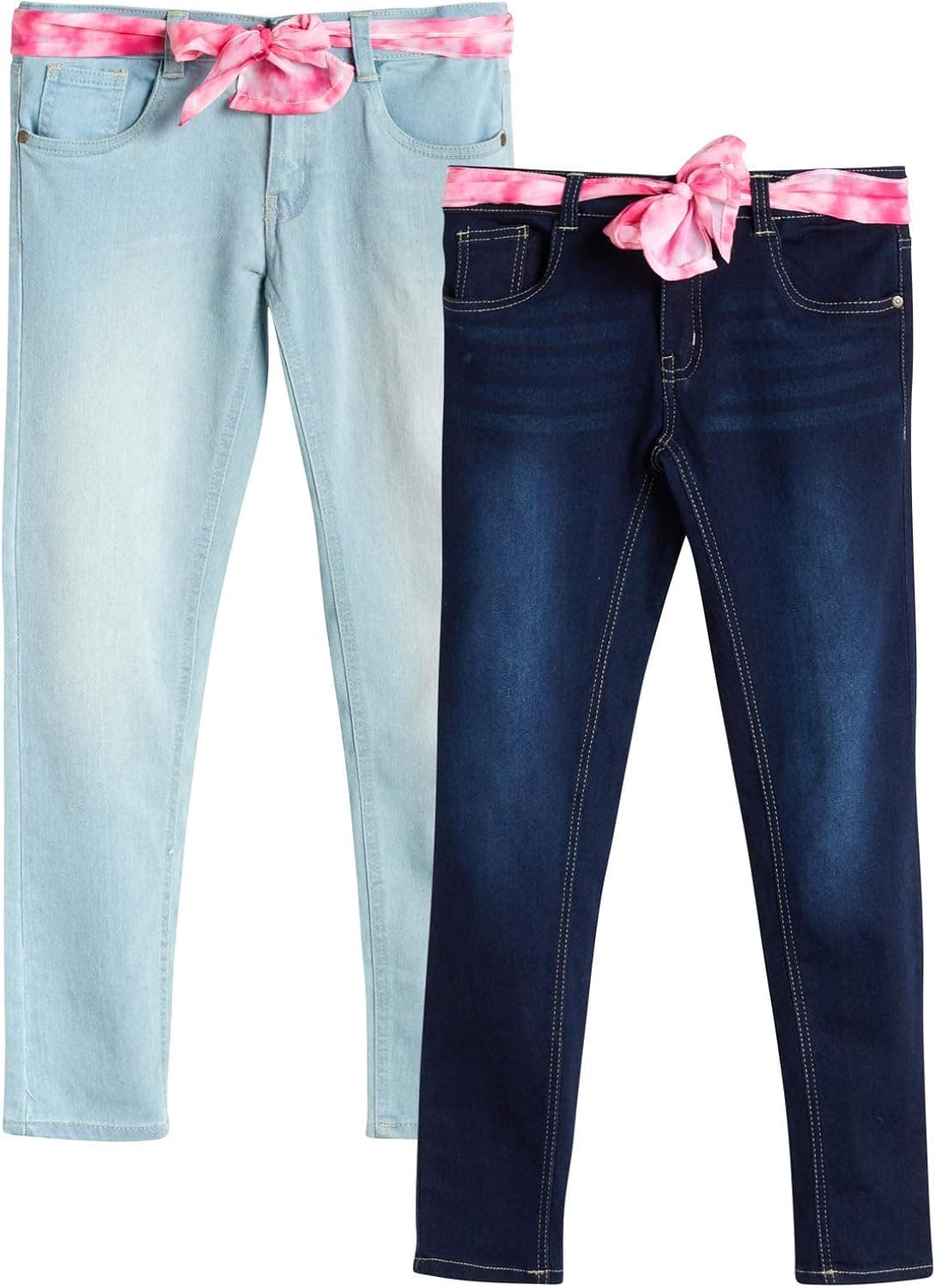 dELiAs Girl's Jeans - Super Stretchy Skinny-Fit Jeans with Sash Belt (2 Pack)