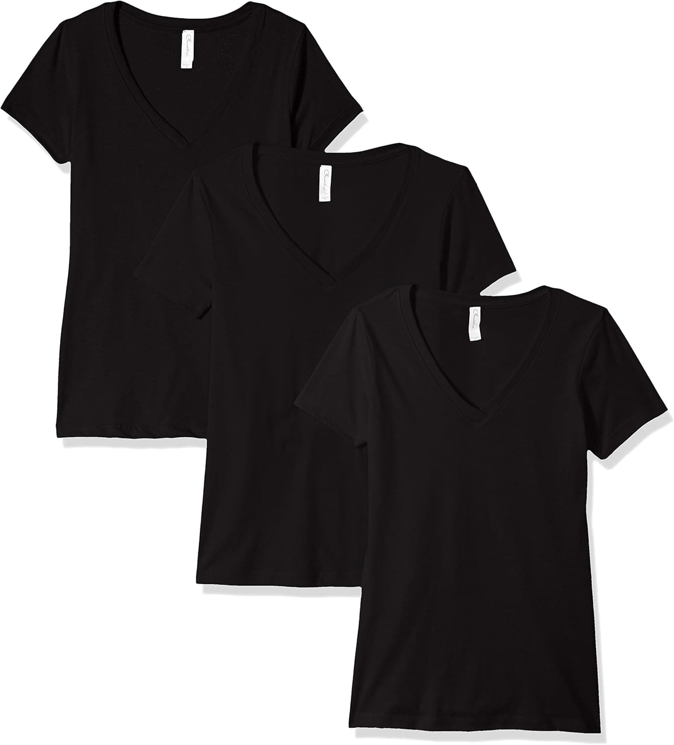 Clementine Apparel Women's Petite Plus 3-Pack Performance Ideal Short Sleeve V-Neck T-Shirt