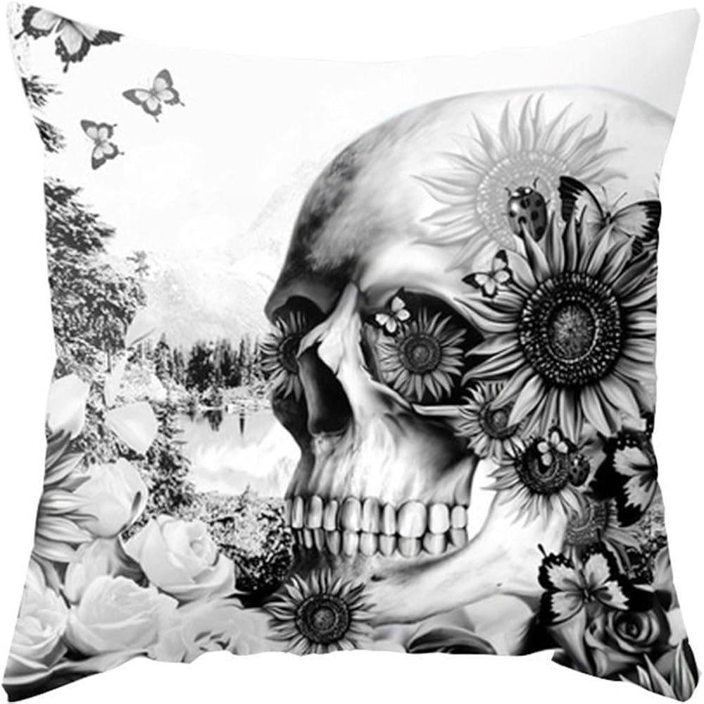 Yoler Pillow Case Decorative Skull Art Outdoor Sofa Cushion Satin Bright Colorful Painting Pillowcases