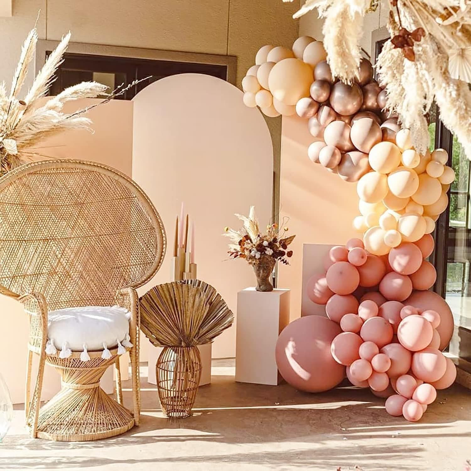 Oopat DIY Matte Dusty Rose Boho Balloon Garland Arches Kit for Girls Birthday Bridal Shower Baby Shower Photo Backdrop Neutral Party Photo Backdrop Balloon Decoration (Dusty Pink Cream Apricot)