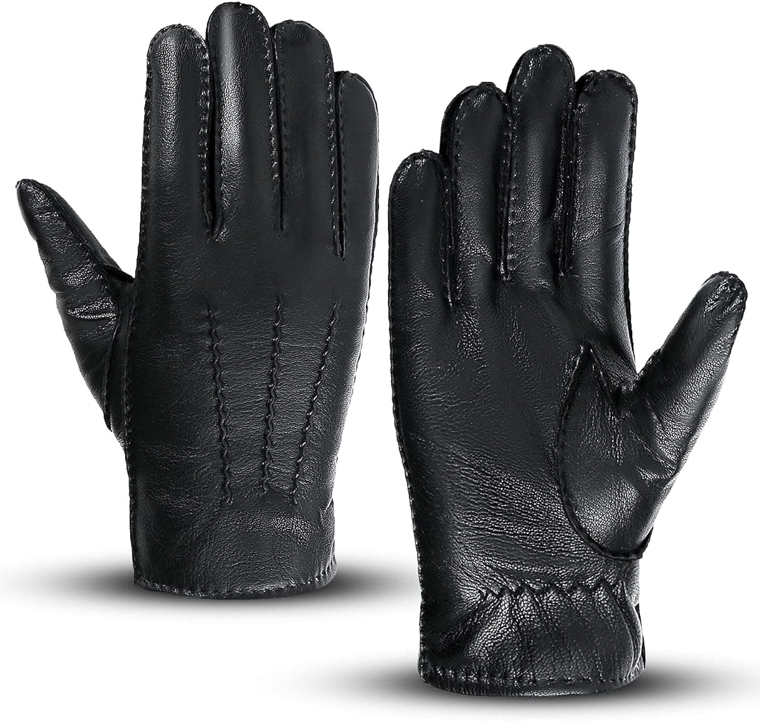 FEIQIAOSH Genuine Leather Gloves for Men, Premium Winter Gloves with Cashmere Lining, Warm Glove for Driving Riding Cycling