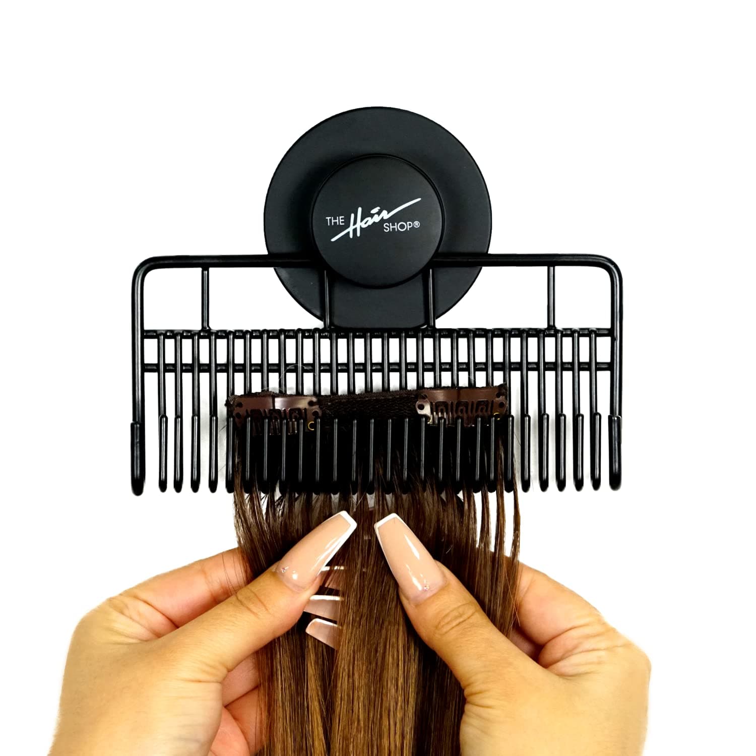 Black Style Mate by The Hair Shop, Styling Assistant Caddy 4-in-1 Stores, Washes, Styles, and Secures Hair Extensions - Works for Clip-ins, Halos, Wefts