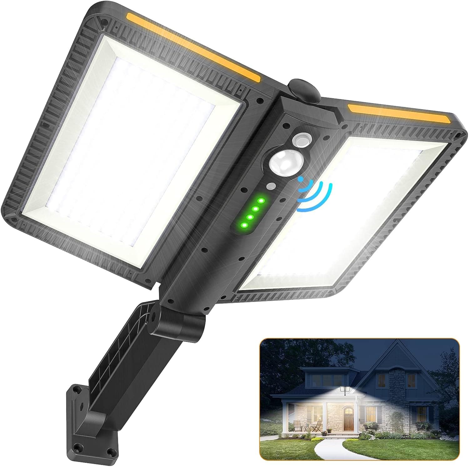 ropelux Solar Outdoor Lights, Motion Sensor Outdoor Lights Double Big Solar Panels, IP65 Waterproof and 5 Modes, 218LEDs High Brightness Wider Illuminated Area Flood Lights for Garden Patio Street