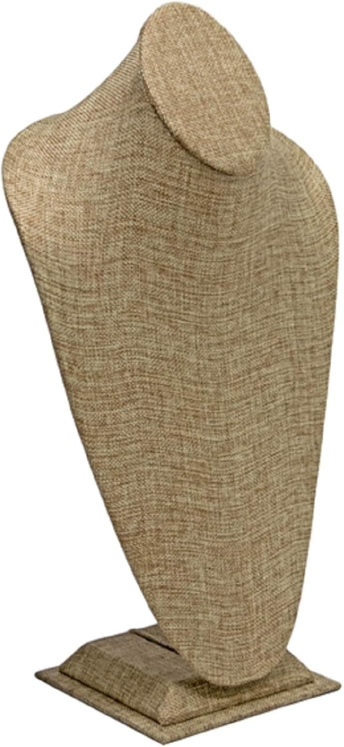 Novel Box Burlap Necklace Jewelry Display Bust Stand X-Large (15.5X8X5) + Custom NB Pouch