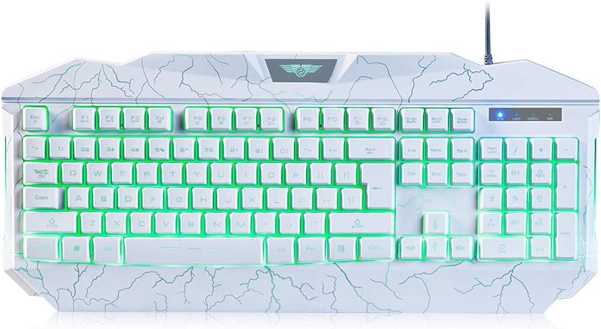 LED Keyboard and Mouse Combo-BlueFinger USB Wired Adjustable 3Color Illuminated Backlit Gaming Keyboard and 4Color Crack Voiceless Gaming Mouse White+BlueFinger Customized MousePad