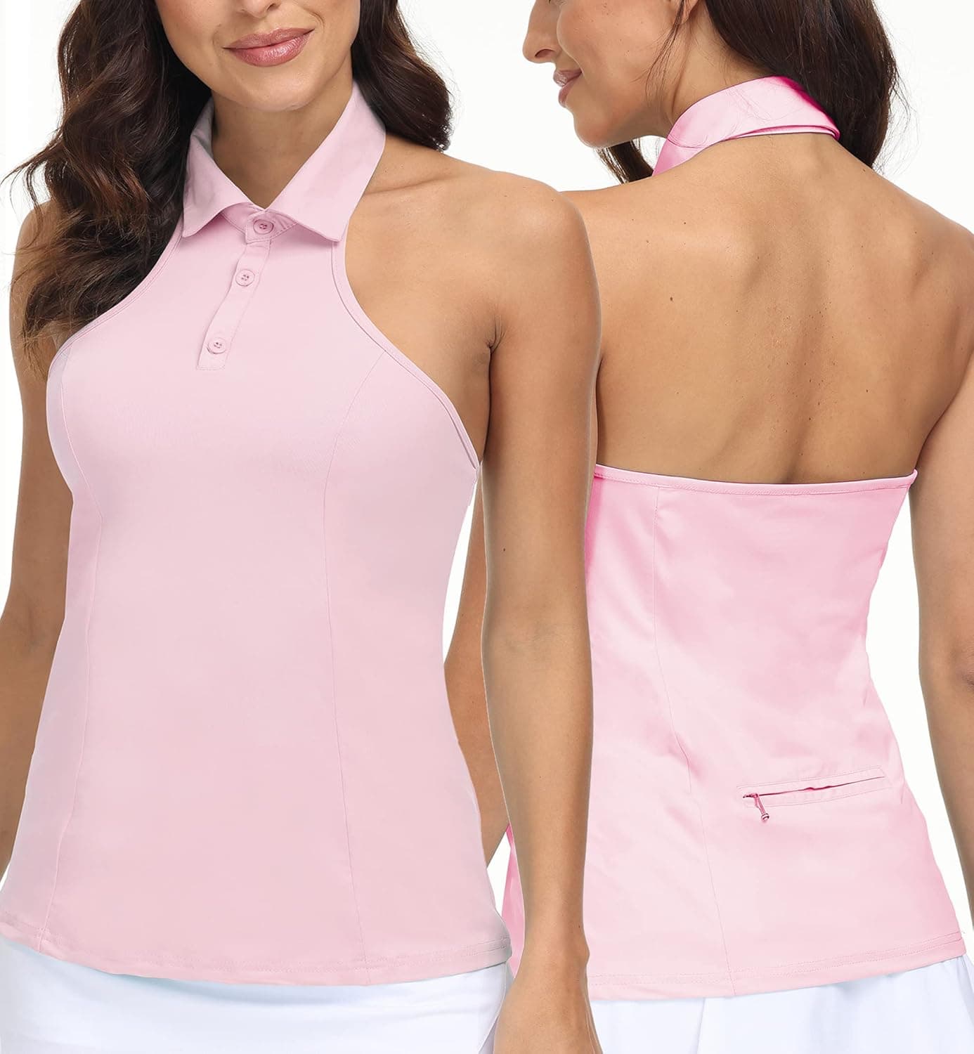 TrendiMax Women's Sleeveless Golf Polo Shirts Halter Collar Dry Fit Athletic Sport Tennis Tank Tops