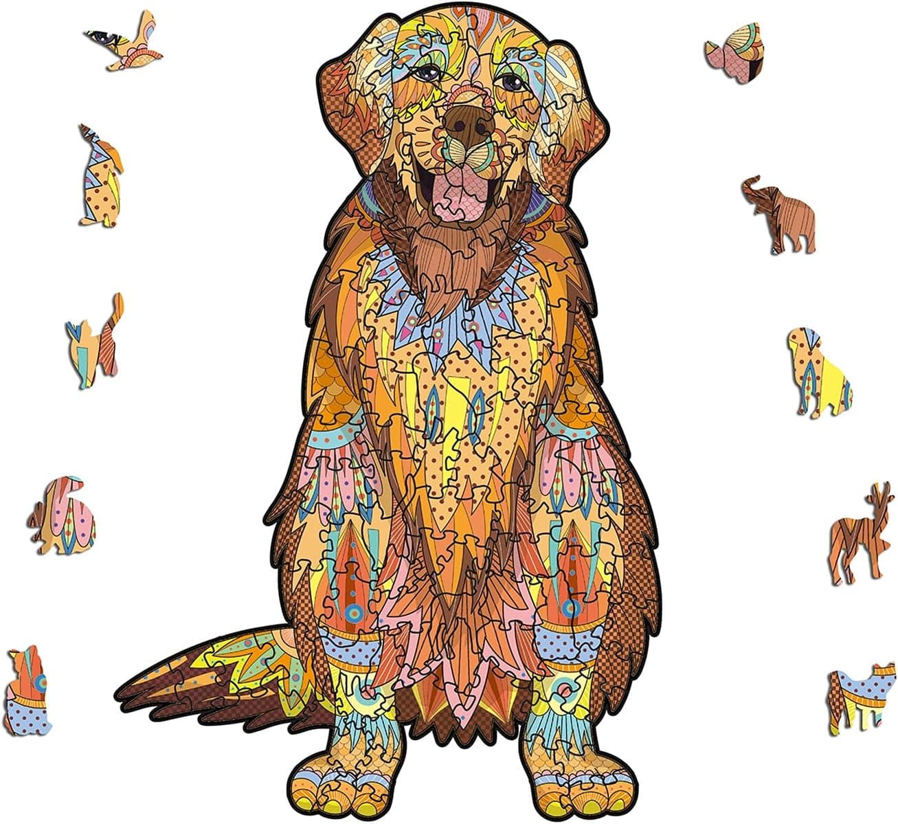 FUFUYOU Wooden Puzzles for Adults and Kids Toys, Best Valentine's Day Christmas Birthday Gifts Family Parent Child Games, Waterproof Animal Shaped Wood Jigsaw Pieces Dog Crafts (Golden Retriever)
