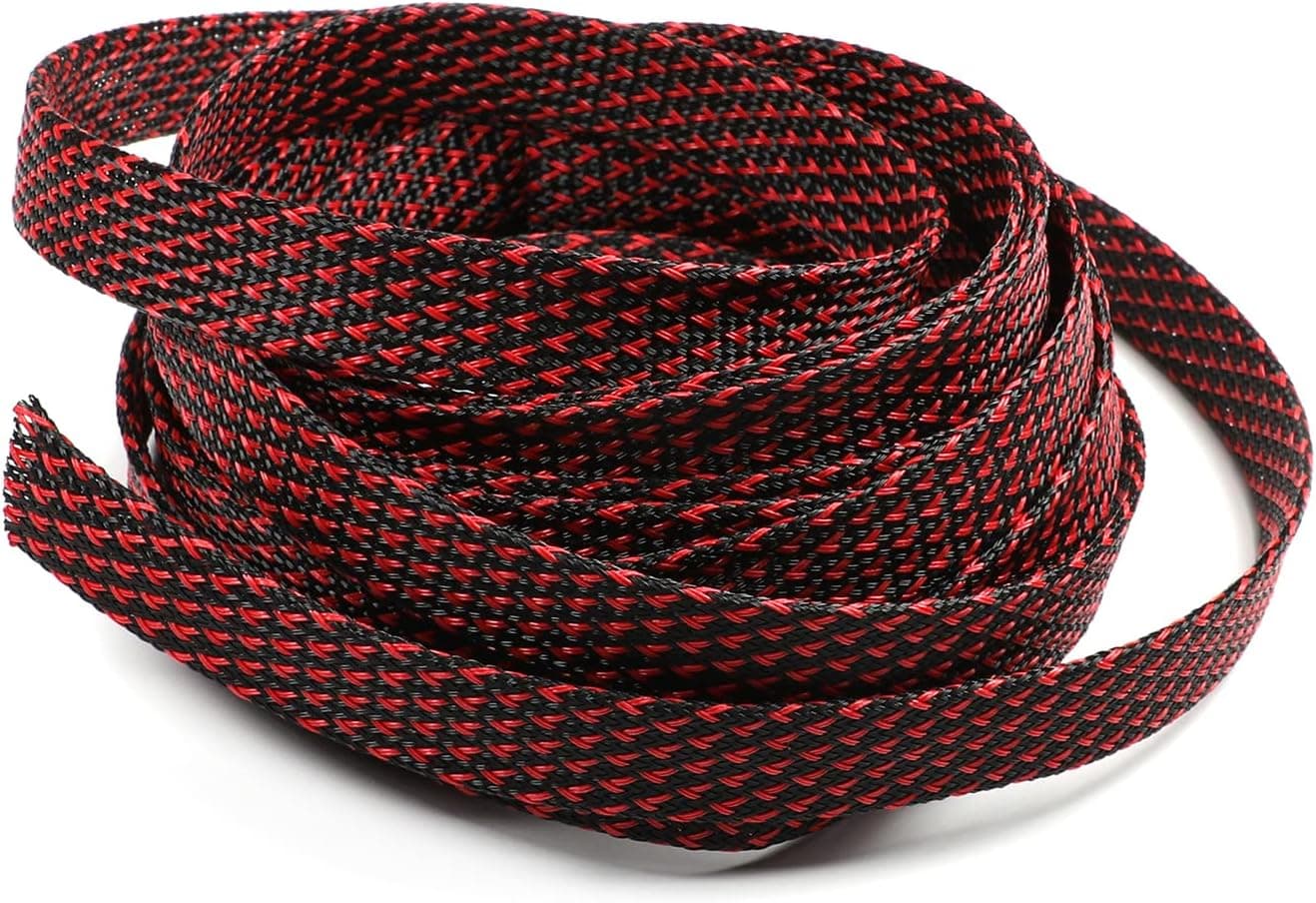 Aicosineg Wire Braided Protective Sleeve for Household Device Cable Management Hose Abrasion Black and Red 5/8Inch 16ft 1Pcs