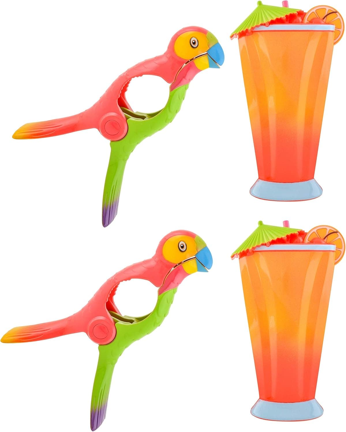 O2COOL Bocaclips - Beach Towel Clips for Beach Chairs, Patio and Pool Accessories - (Parrot/Cocktail) 4 Count