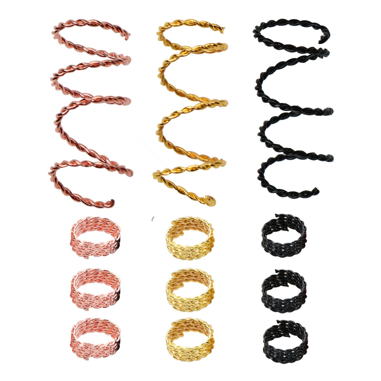 Teemico 30 Pieces Copper Hair Dreadlocks Coil Hair Wraps Braiding Dread Locks Metal Hair Cuffs Hair Braiding Jewelry Hair Decoration Accessories (3 colors)