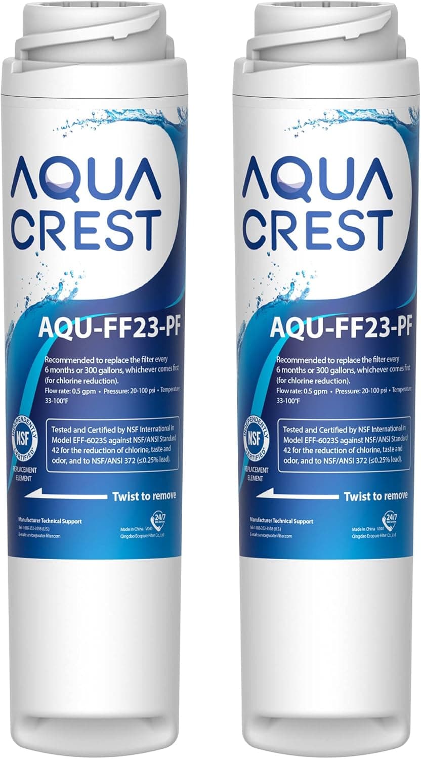 AQUA CREST FQROPF, FQSLF Under Sink Water Filter Replacement, Replacement for FQROPF, FQSLF, GXSV65R, GQSV65R, PXRQ15F, PNRQ15F, NSF 42 Certified (2 Pack), Model No.AQU-FF23-PF