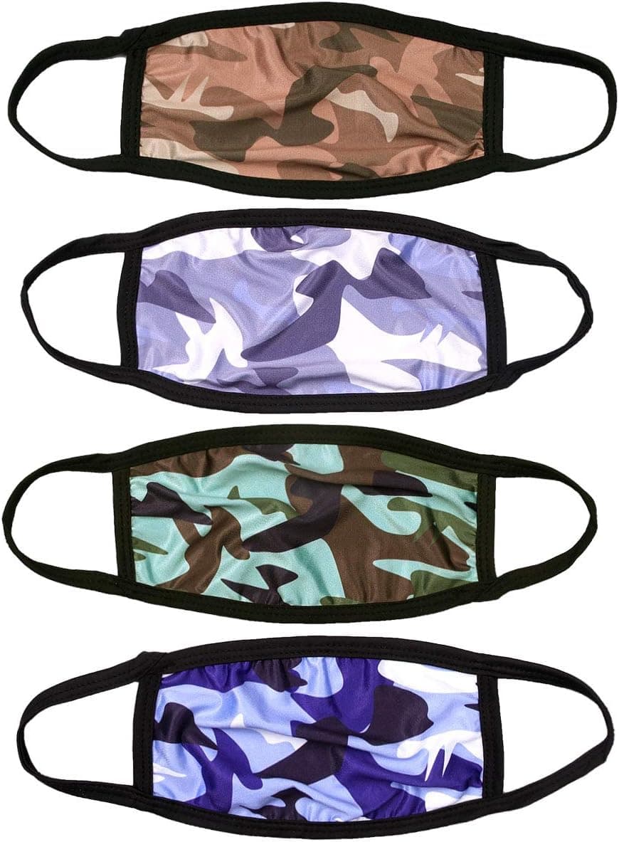 Washable Cloth Face M Reusable,The single-layer fabric is comfortable and breathable, suitable for long-term wear.(Camouflage pattern/4 pcs)