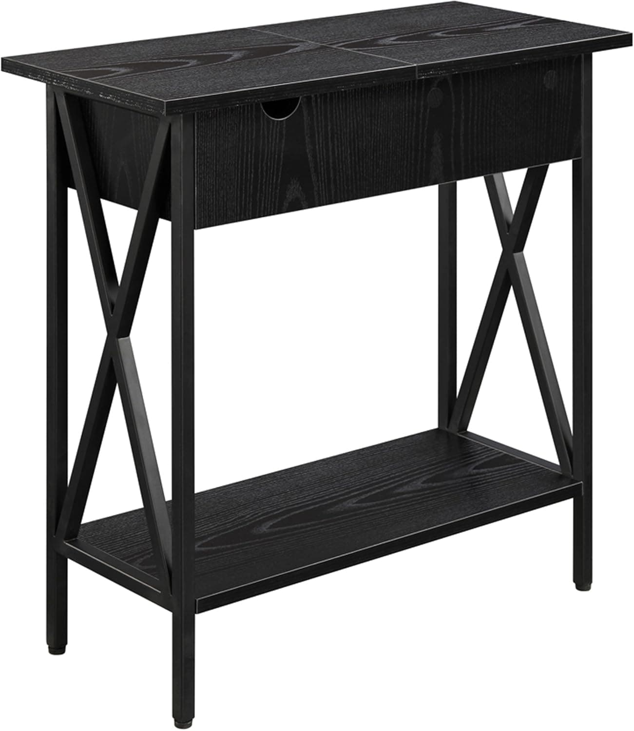 Convenience Concepts Tucson Flip Top End Table with Charging Station and Shelf, Black/Black
