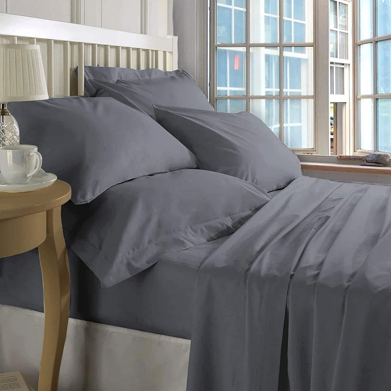 ZECOTT 100% Cotton Sheet Set King-Frost Grey Sheet Sets King Size-400 Thread Count Sheets King-Long Staple Cotton King Sheets-Sateen Sheets King Size-Silky Soft Sheets-Deep Pocket King Fitted Sheet