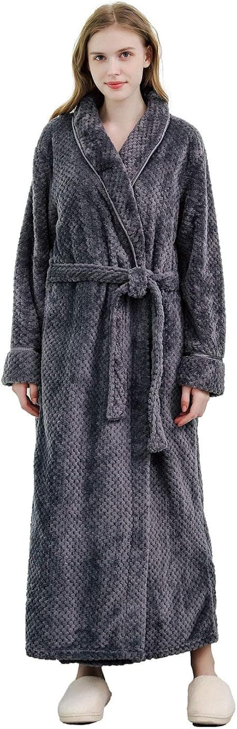 Soojun Women's Plush Robe Soft Fleece Shawl Collar Bathrobe