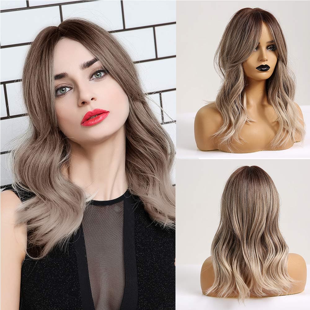 YIROO Long Ombre Wavy Wig Ombre Ash Blonde Middle Part Synthetic Wig for Women Cosplay Wigs Long Curly Wavy Perfect Wig Fluffy for Daily Party (Ombre Ash Blonde)