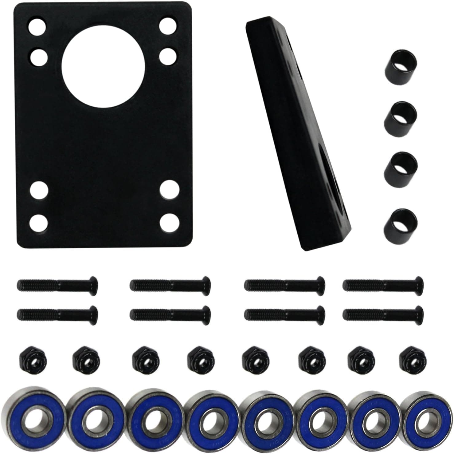 TGM Skateboards Longboard Refresh Kit - ABEC 7 Bearings, Angled Risers, 1.5" Hardware, Spacers