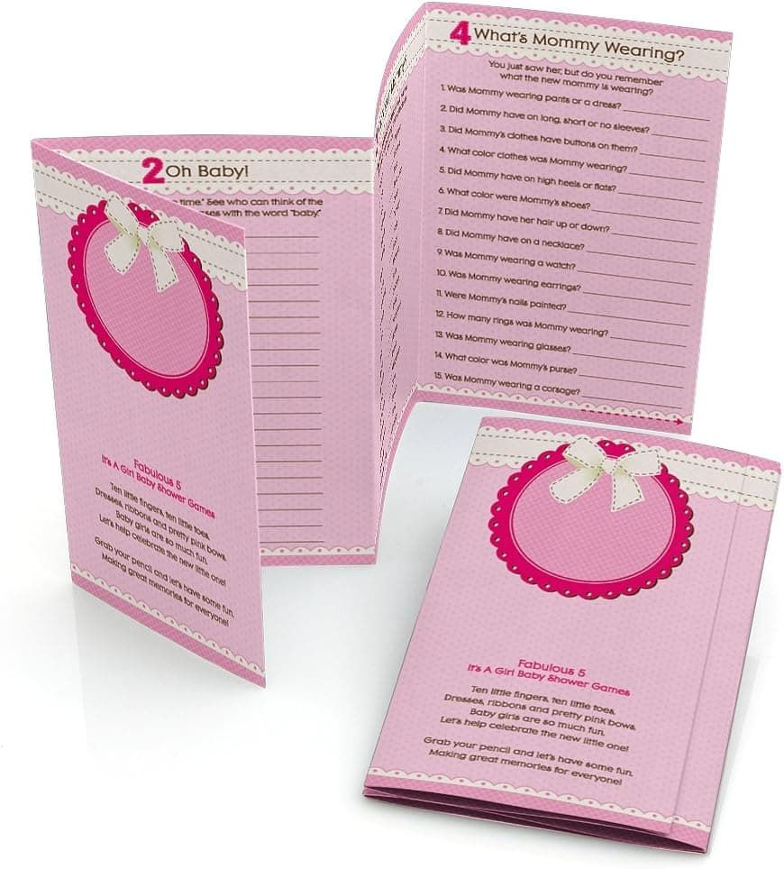 It's A Girl - Baby Shower Games Pack - 5 Games in 1 - Fabulous 5 - Set of 12