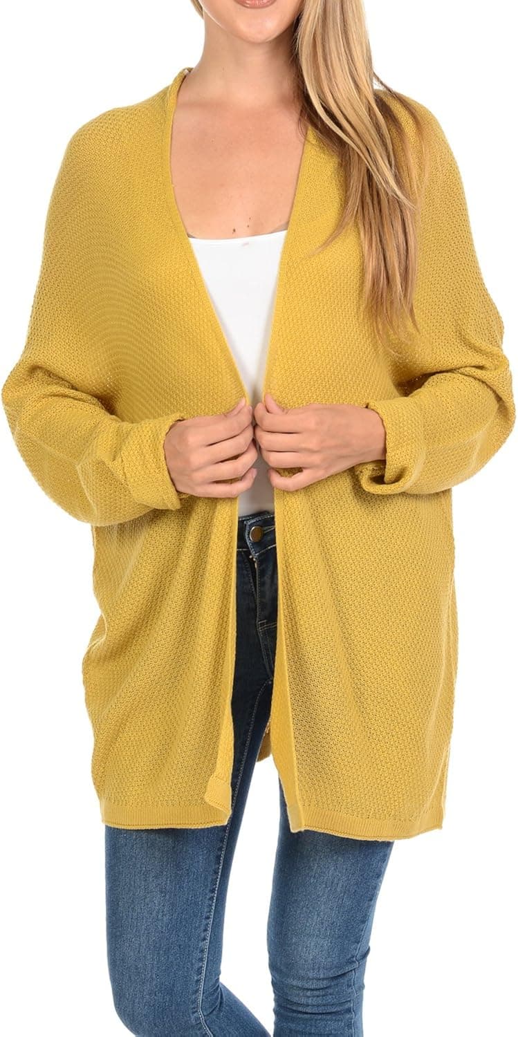 Auliné Collection Women's Casual Open Front Loose Drape Knit Cardigan Sweater