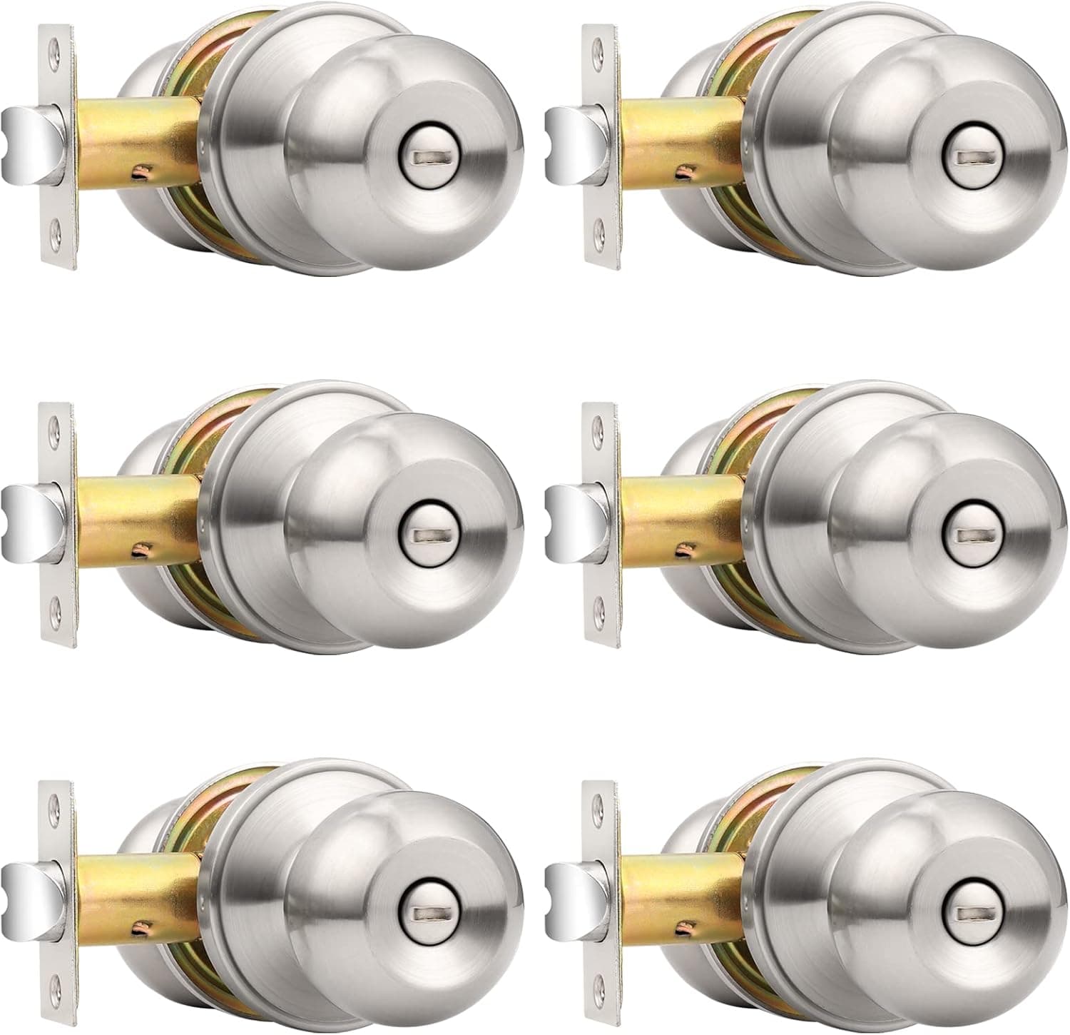 Probrico Privacy Interior Door Knobs Bed and Bath Handle Levers Keyless Brushed Nickel Lockset 6 Pack
