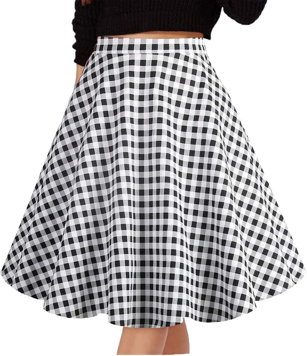 Musever Women's Pleated Vintage Skirts Floral Print Casual Midi Skirt