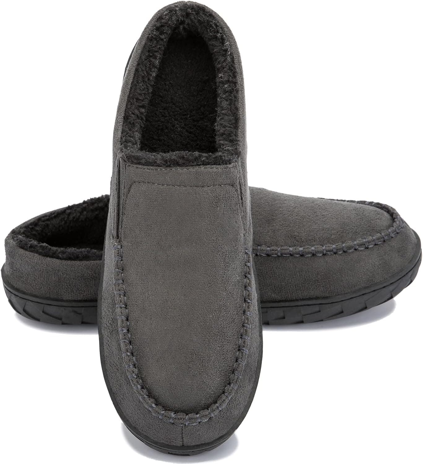 Auzons Mens Moccasin Slippers Cozy Memory Foam Fuzzy Plush Lined Slip on Adjustable Tongue House Shoes Indoor Outdoor