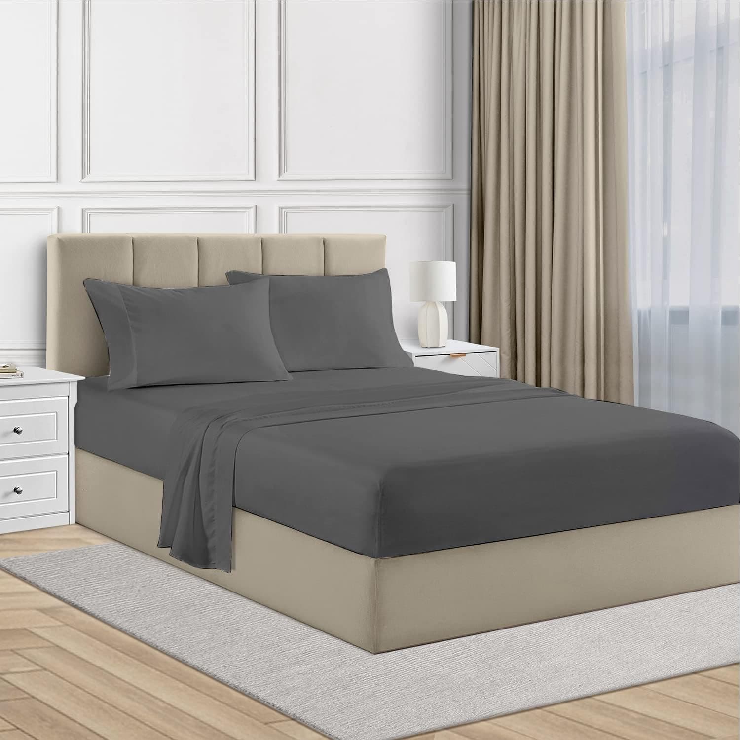Decfair 100% Egyptian Cotton King Sheet Set 1000 Thread Count Elephant Grey Luxury Hotel King Size Bed Sheets Set 16" Deep Pocket, Extra Long Staple Cotton Soft and Smooth Sateen Weave 4 Pc Bedding